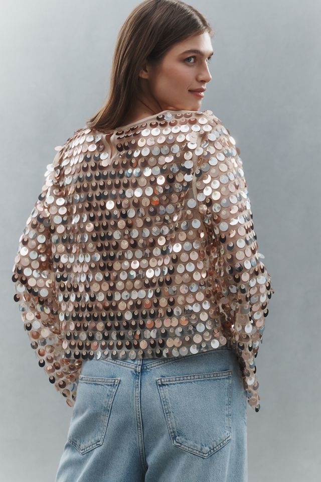 Sunday in Brooklyn Sheer Paillette Long-Sleeve Top #2