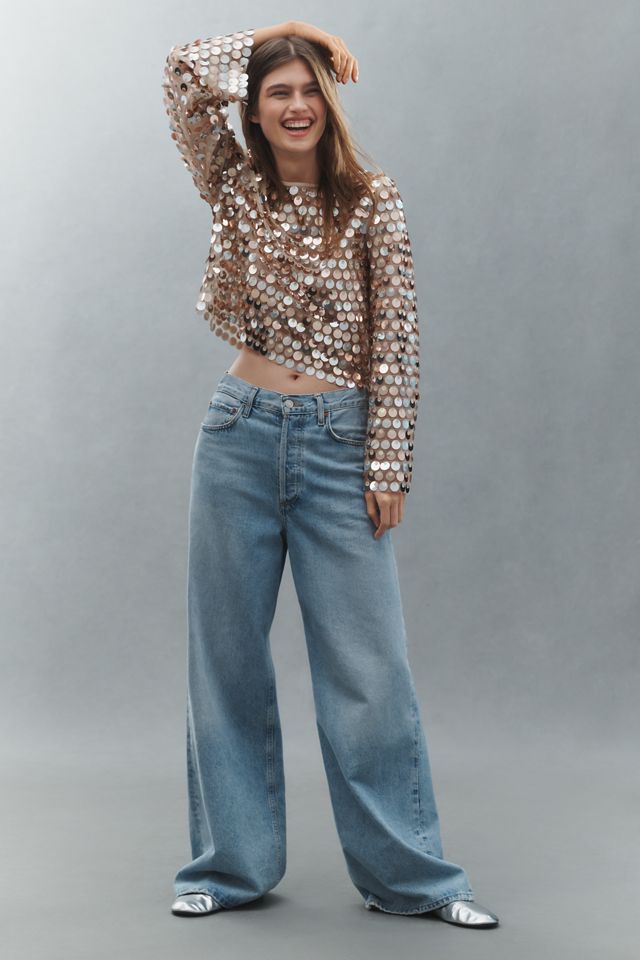 Sunday in Brooklyn Sheer Paillette Long-Sleeve Top #3