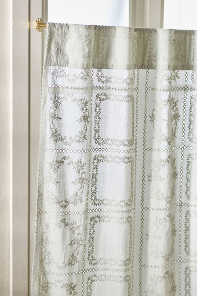 Cotton Eyelet Embroidered Sheer Cafe Curtain, Set of 2 #1