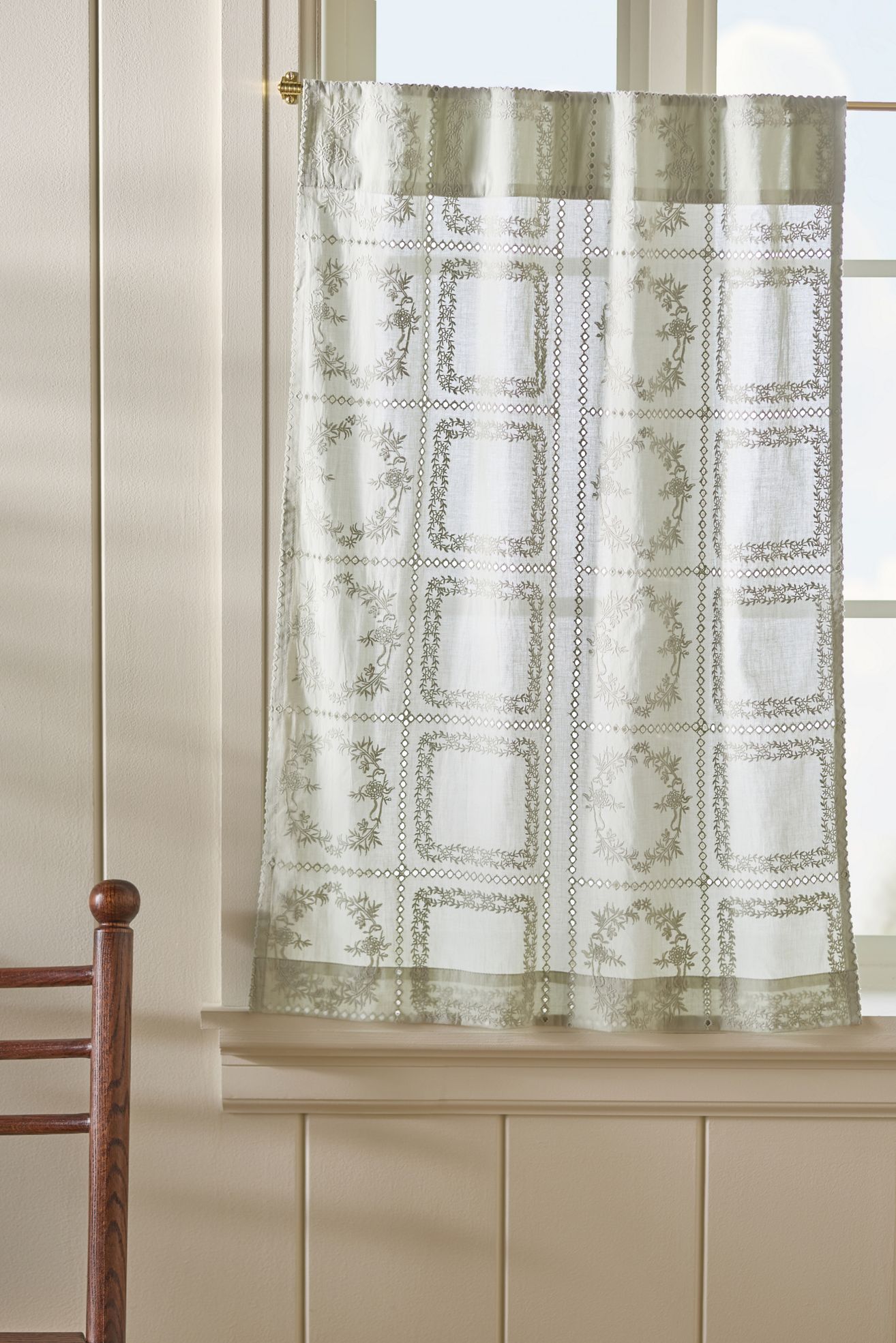 Cotton Eyelet Embroidered Sheer Cafe Curtain, Set of 2 - Moss, 25" x 36"