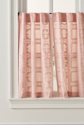 Cotton Eyelet Embroidered Sheer Cafe Curtain, Set of 2
