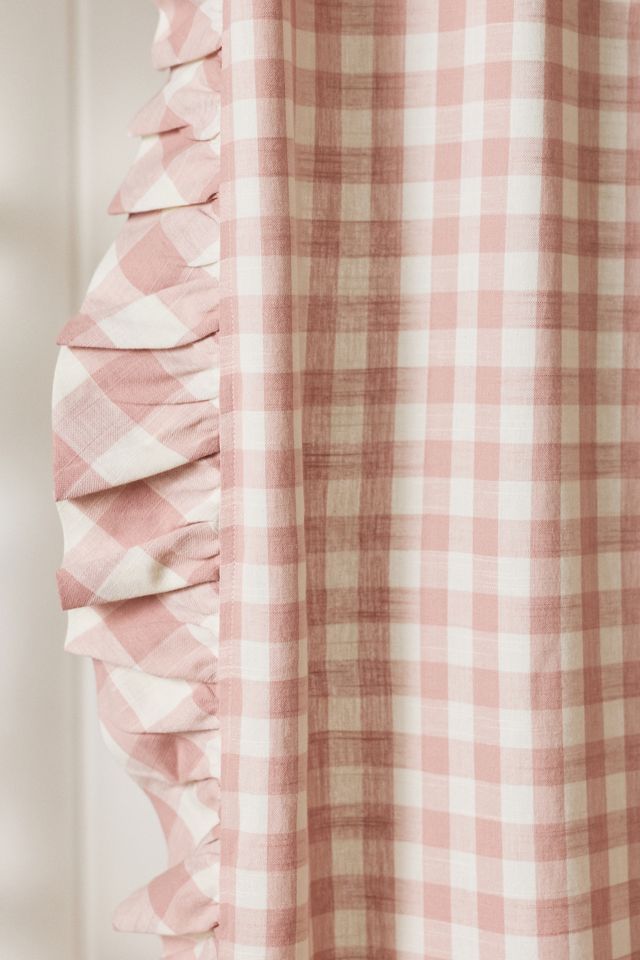 Cotton Printed Gingham Ruffle Shower Curtain #1