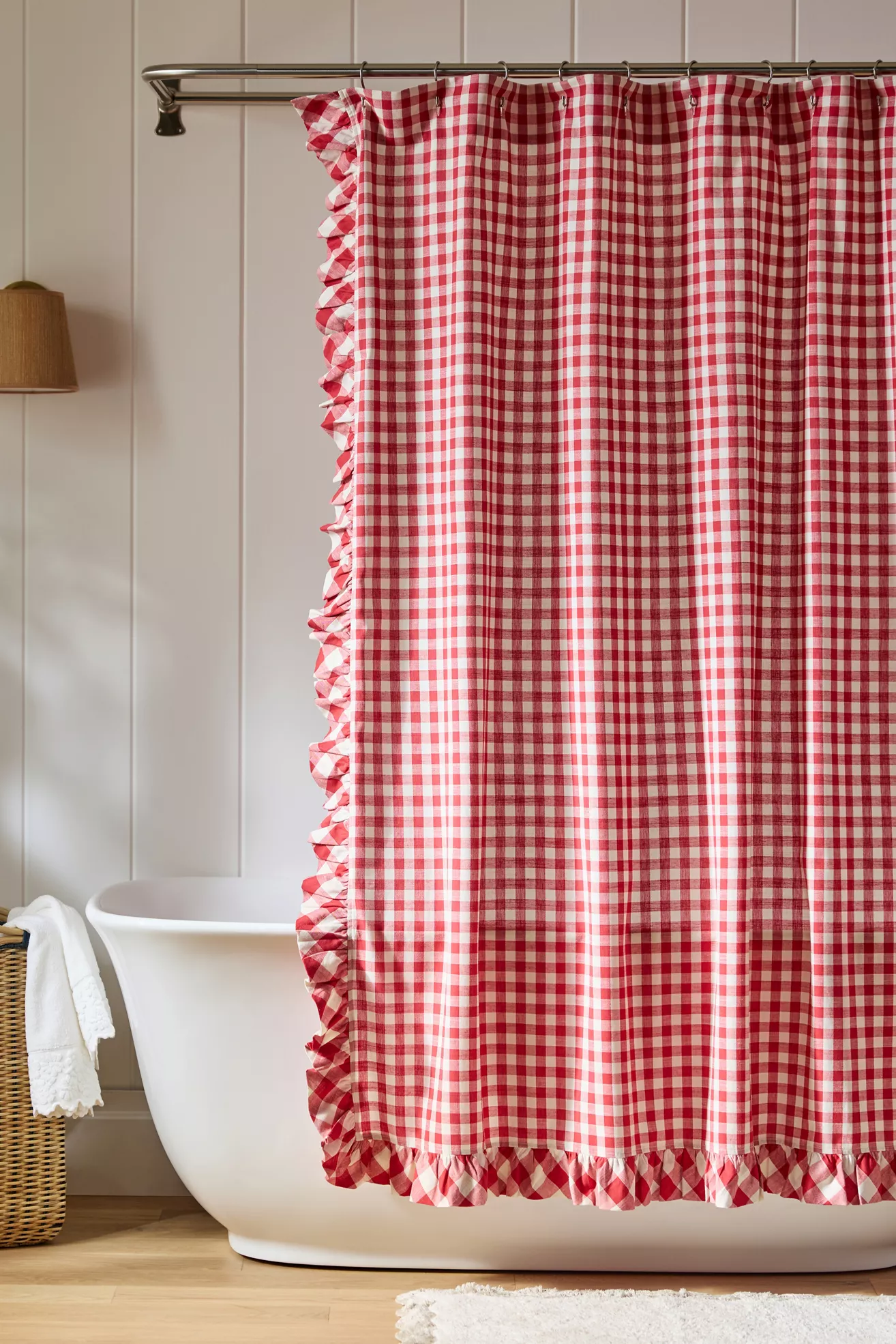 100% Cotton Printed Gingham Ruffle Shower Curtain - thumbnail 3