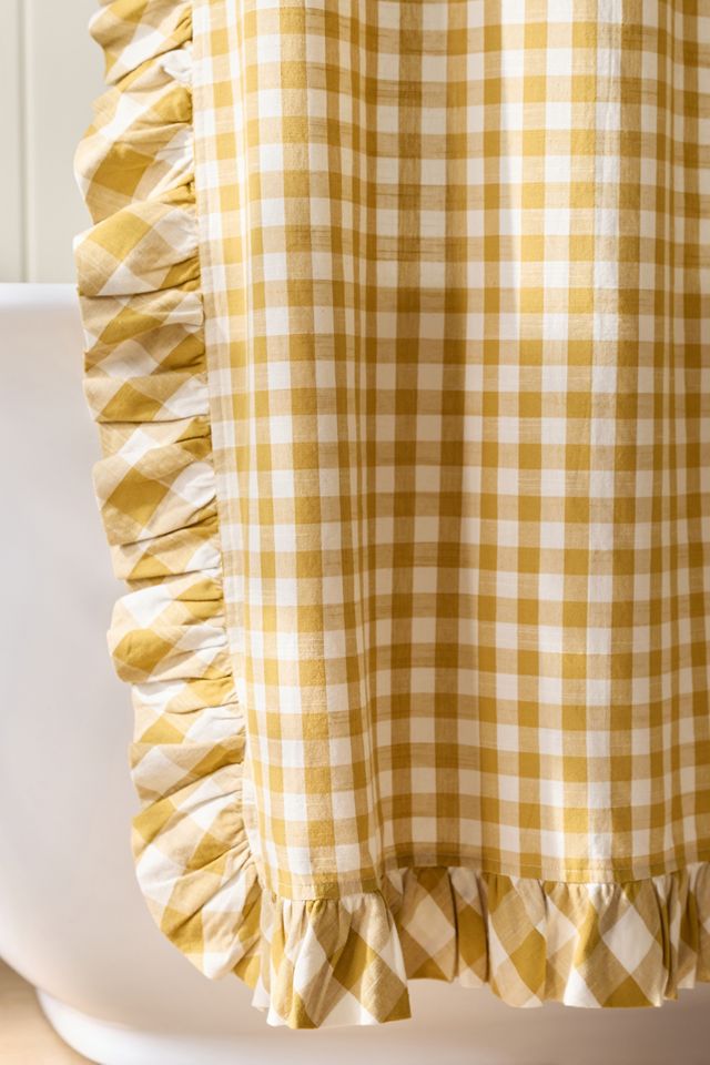 Cotton Printed Gingham Ruffle Shower Curtain #1