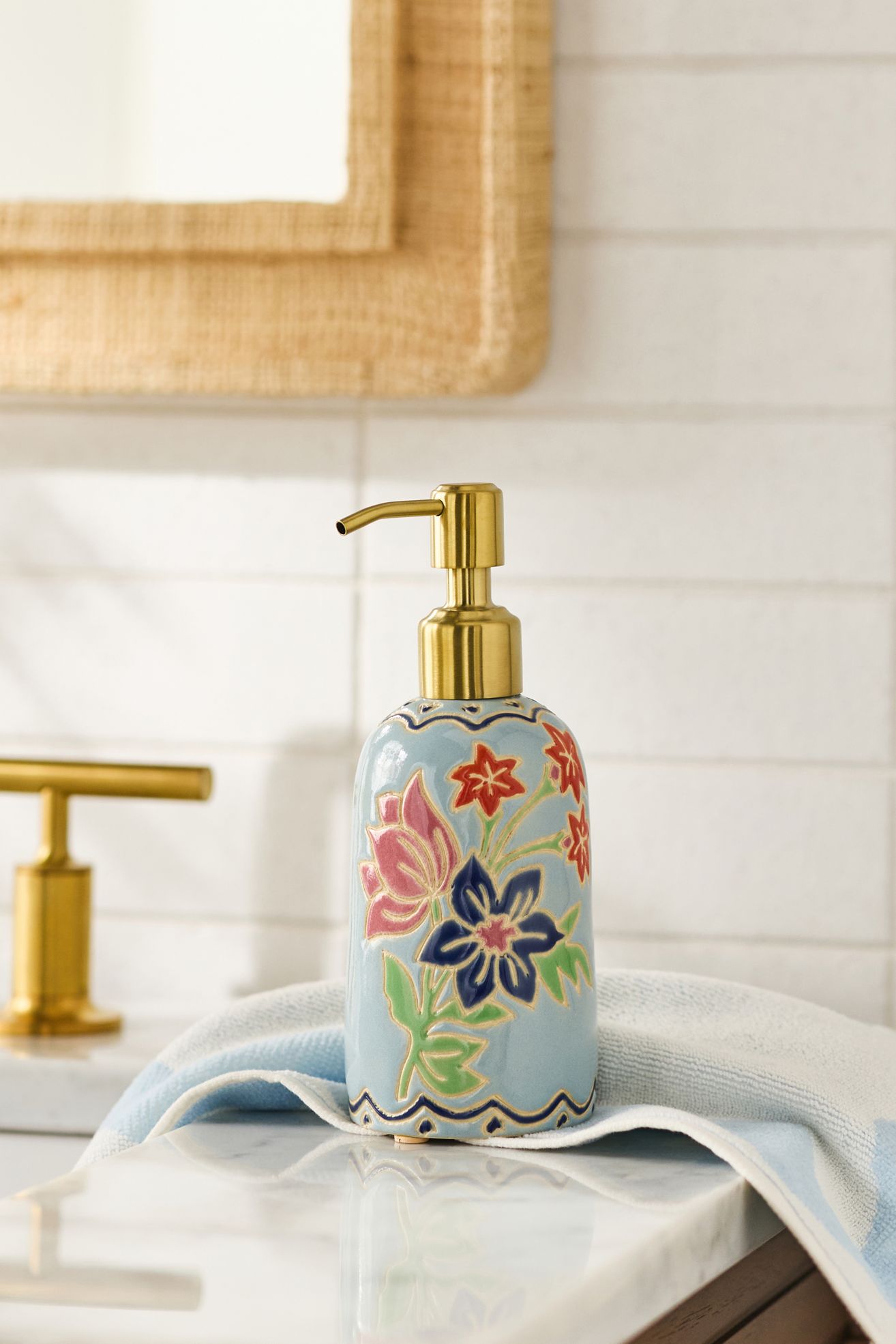 Hand-Painted Ceramic Soap Dispenser - Anja Blue, One Size