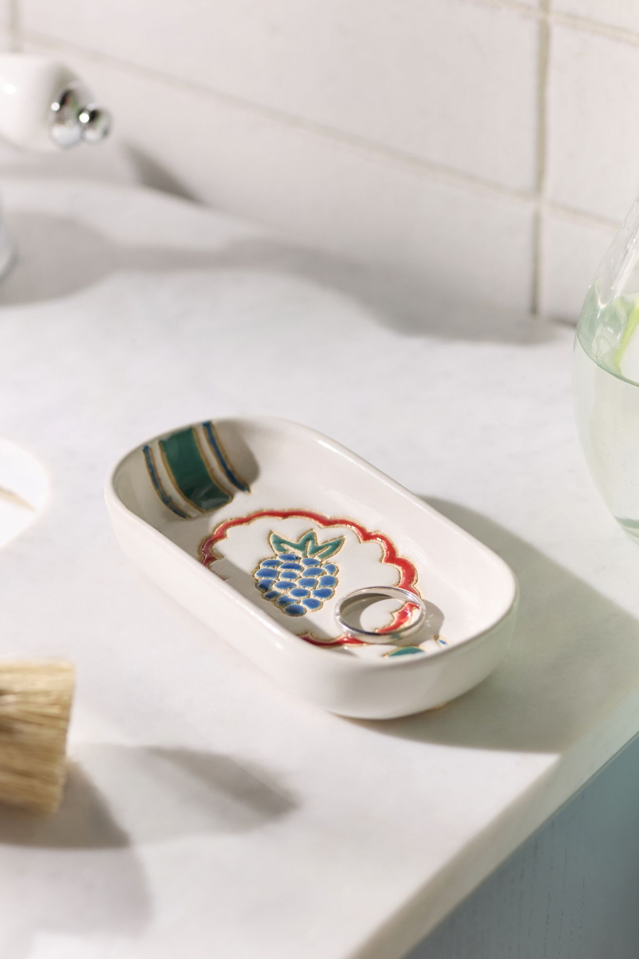 Hand-Painted Ceramic Soap Dish - Anja White, One Size