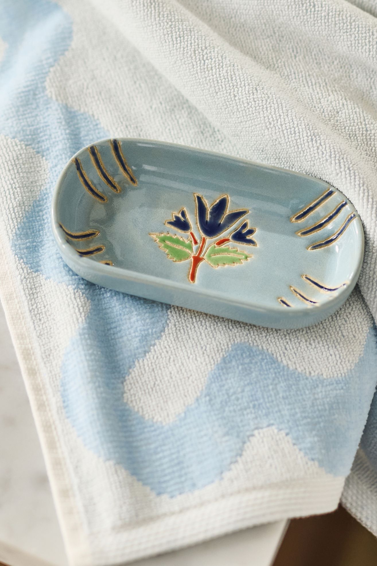 Hand-Painted Ceramic Soap Dish - Anja Blue, One Size
