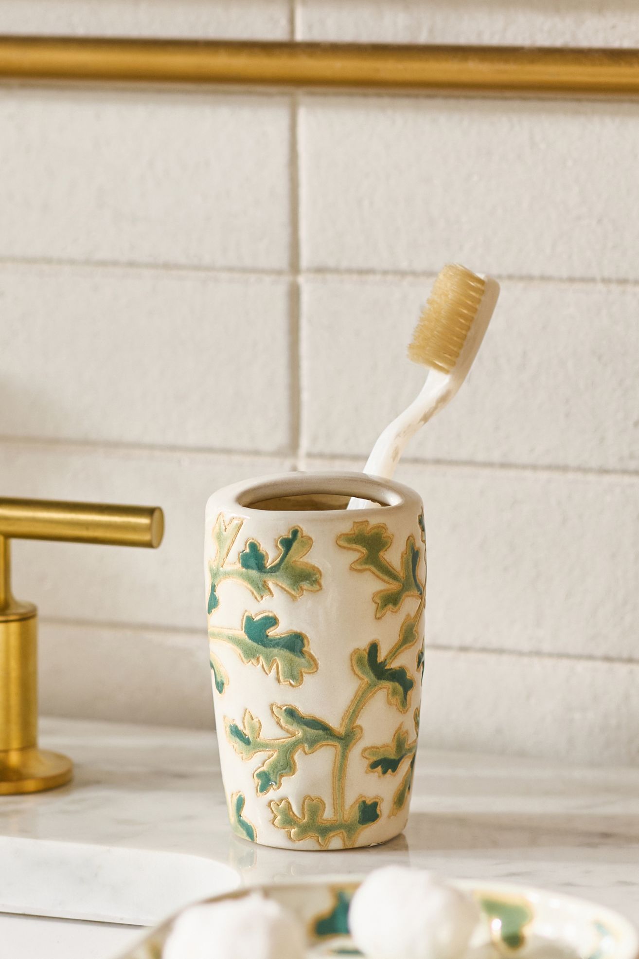 Hand-Painted Ceramic Toothbrush Holder - Irena, One Size