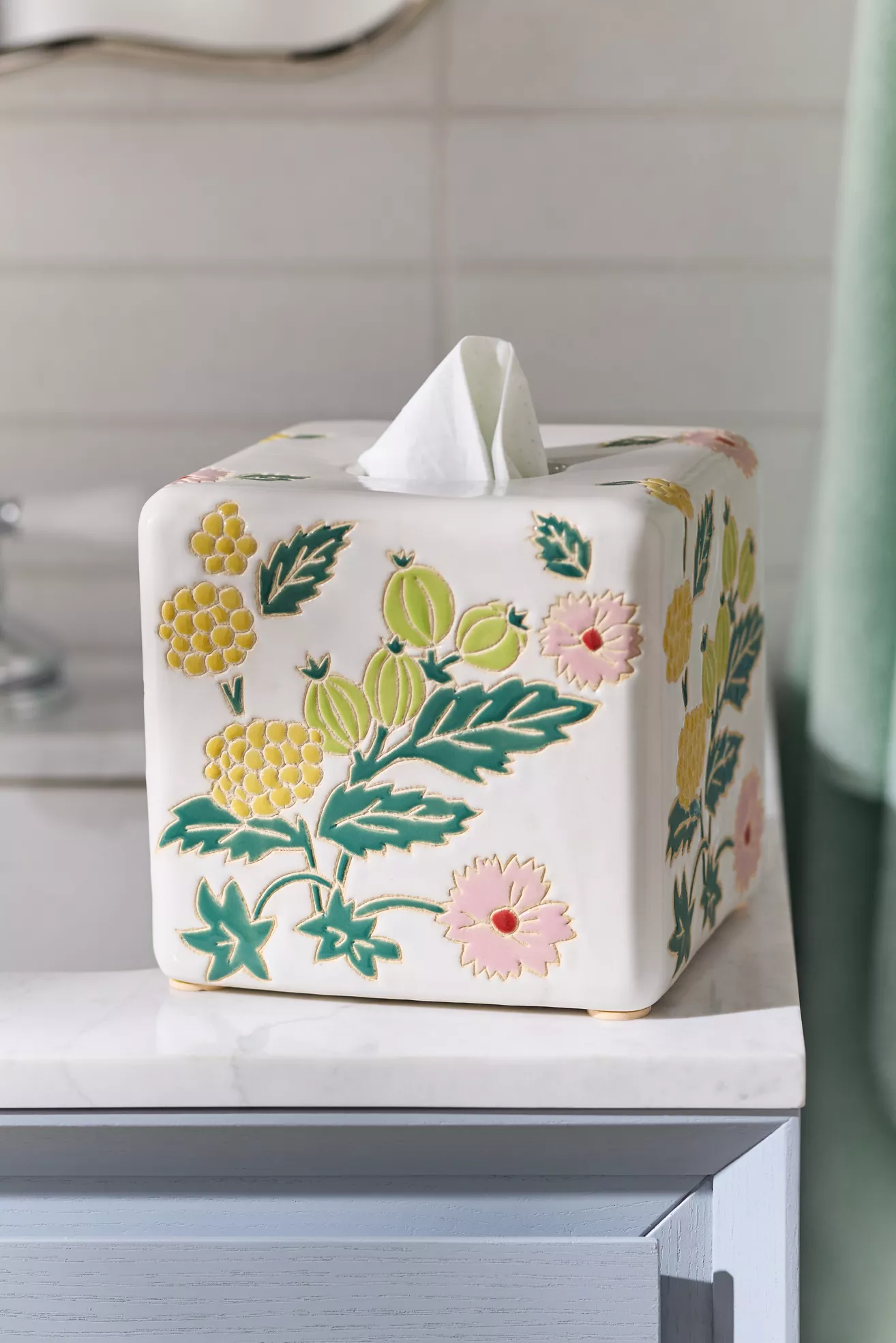 Hand-Painted Ceramic Tissue Box