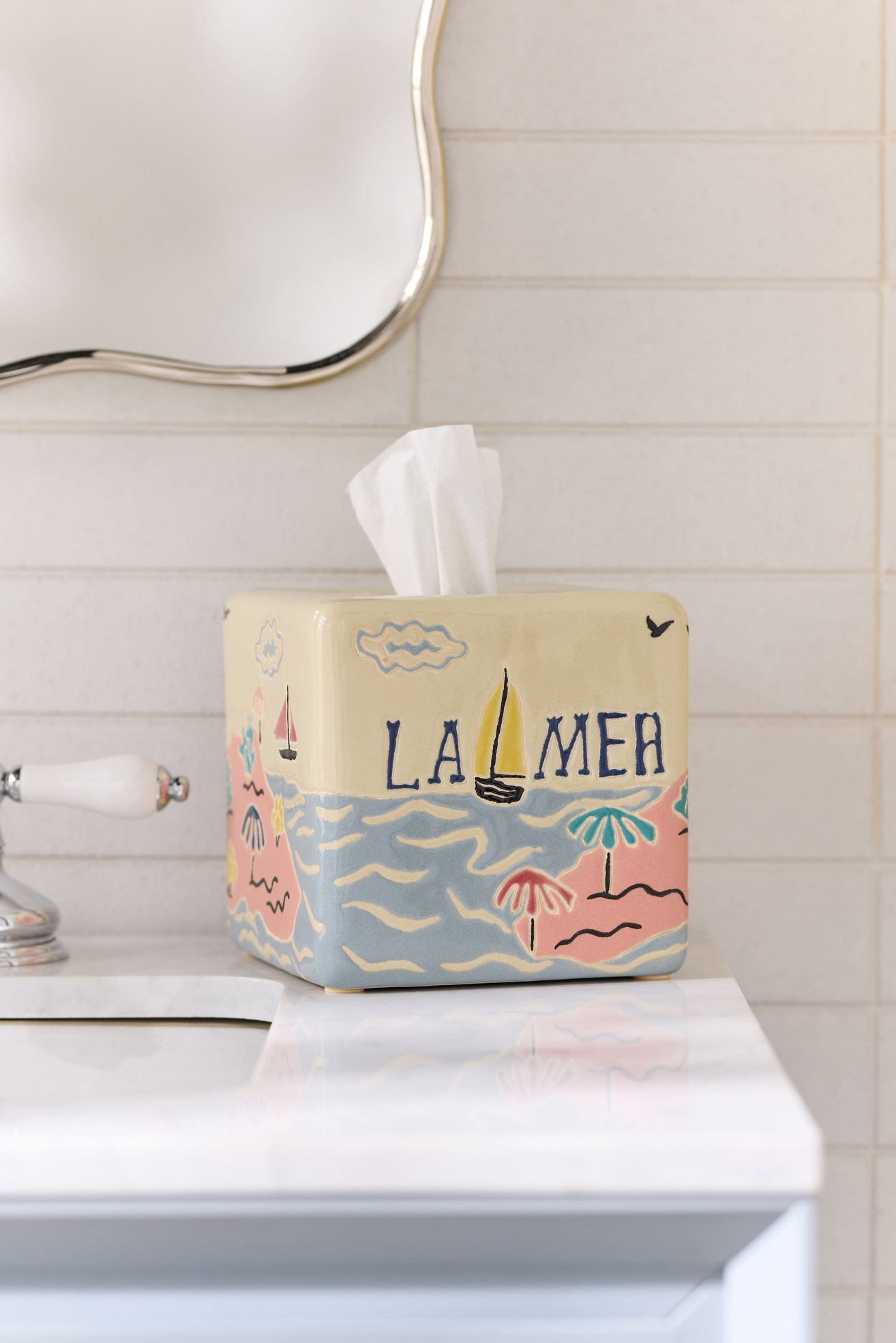 Printed Ceramic Tissue Box - La Mer, One Size