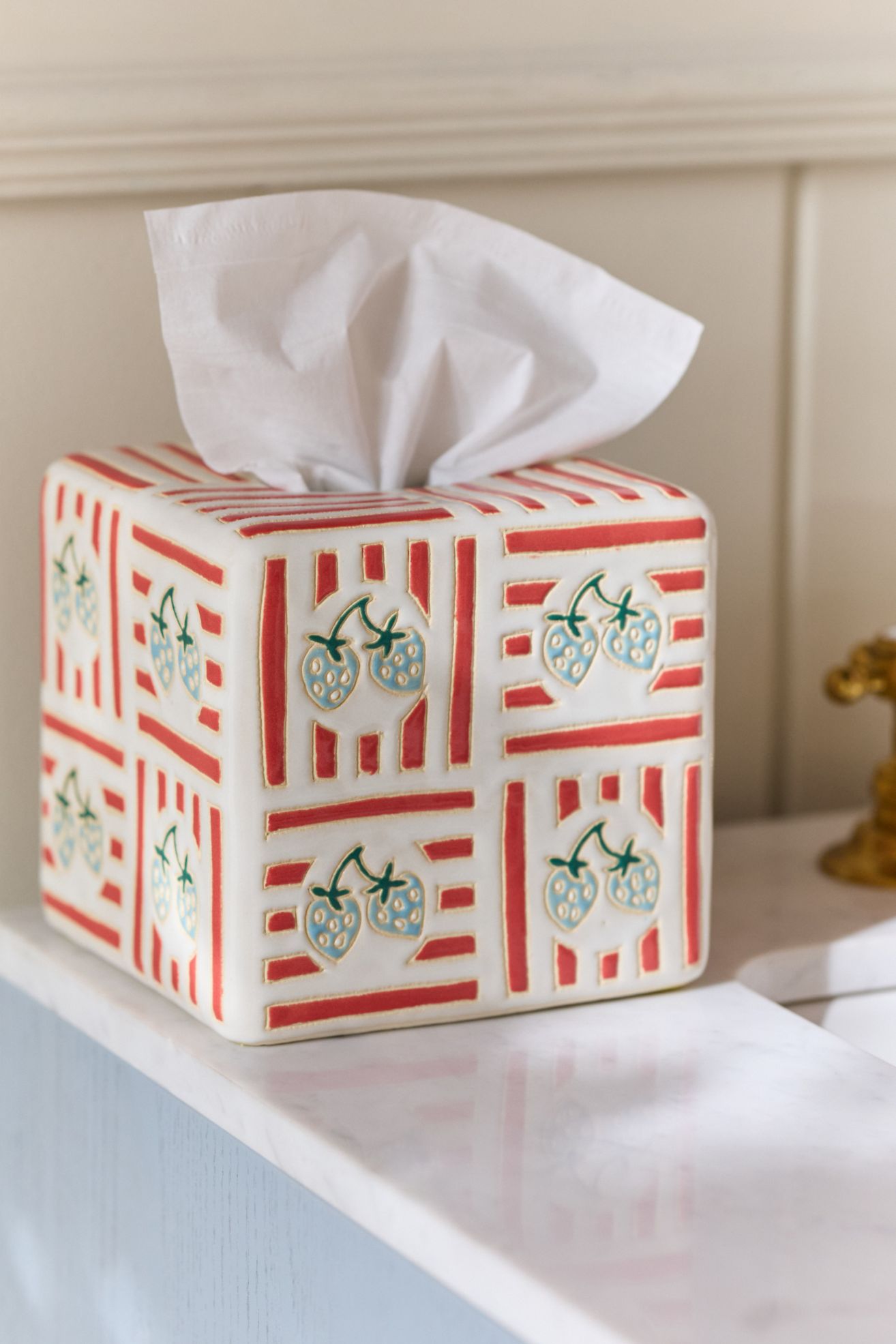 Hand-Painted Ceramic Tissue Box - Lillie, One Size