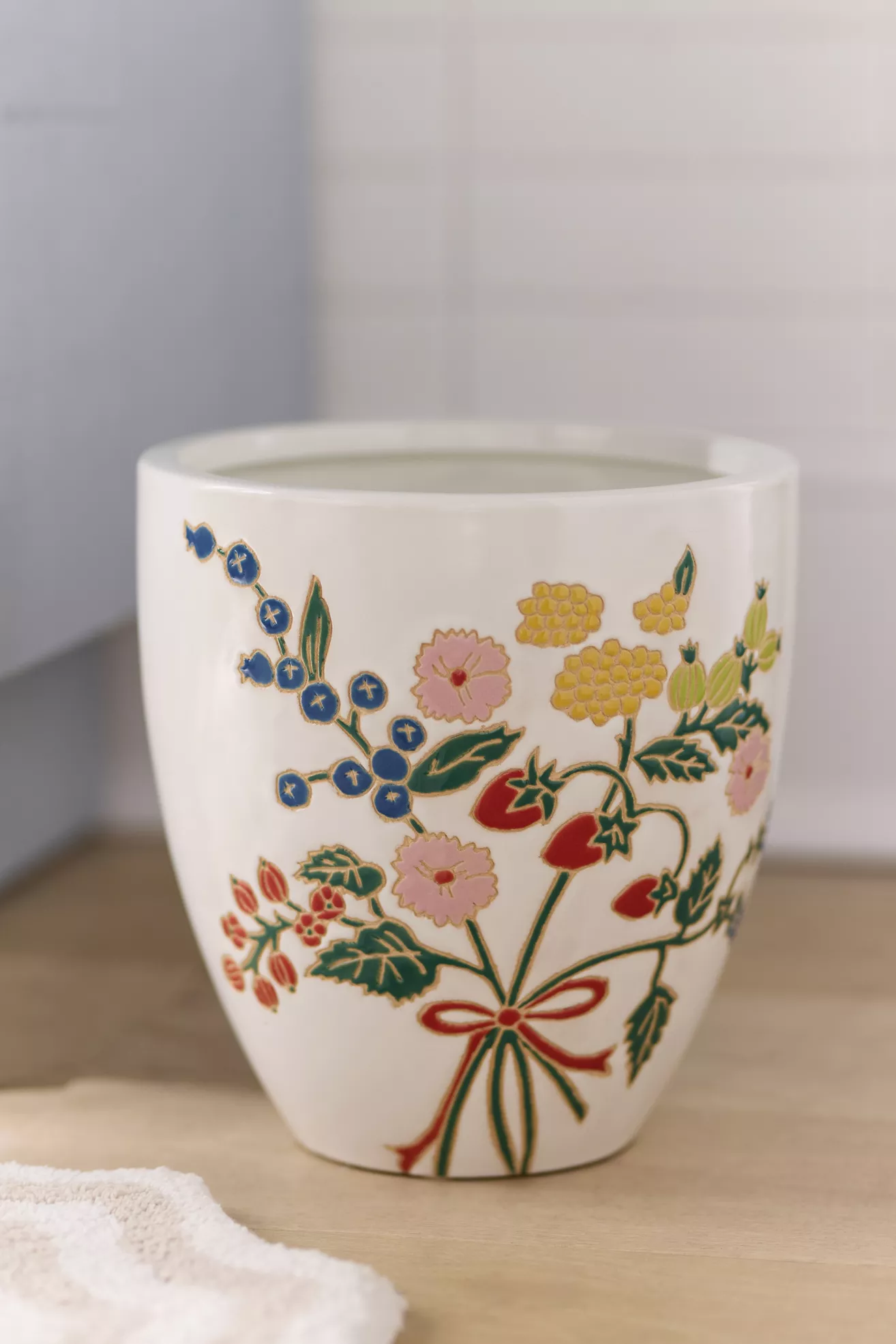 Hand-Painted Ceramic Waste Bin