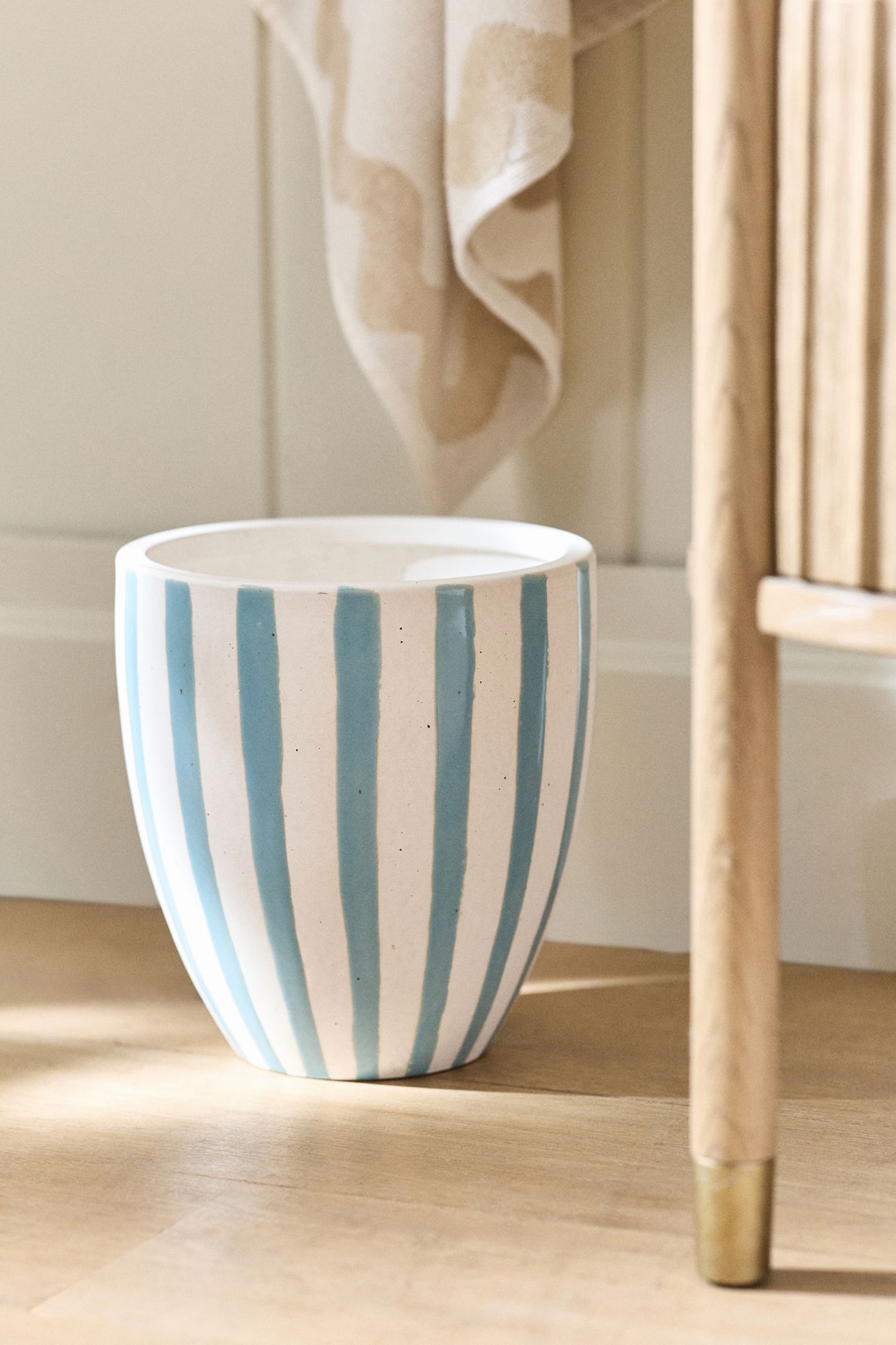 Striped Ceramic Waste Bin - Blue Stripe, One Size