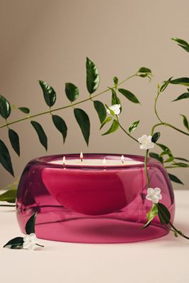 Slow Burn Glass Handblown Floral Jasmine Glass Candle