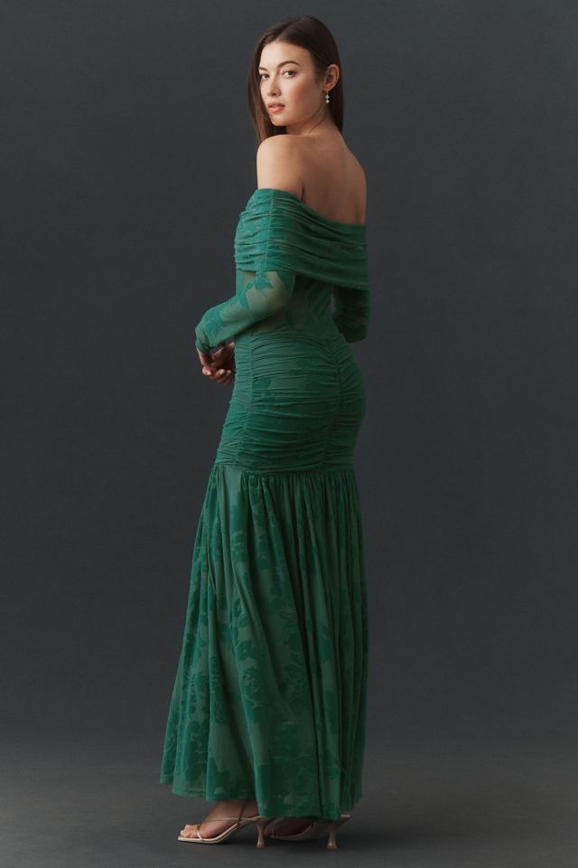 AFRM Emmeline Flocked Off-Shoulder Maxi Dress #1