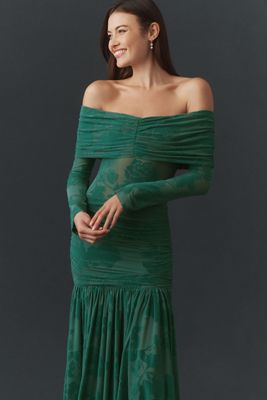 AFRM Emmeline Flocked Off-Shoulder Maxi Dress