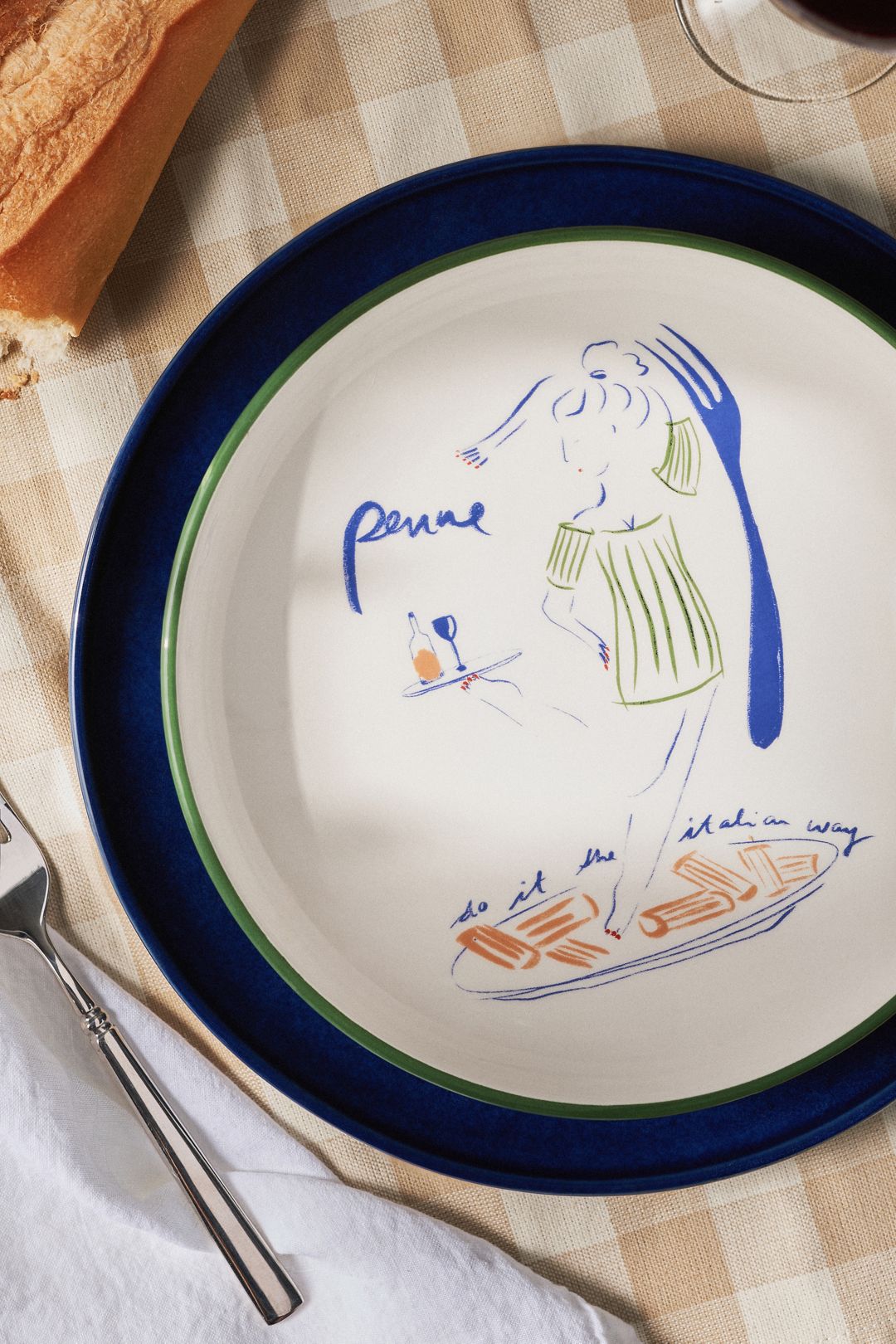 Das Rotes Rabbit Italian Earthenware Pasta Bowl - Green, One Size