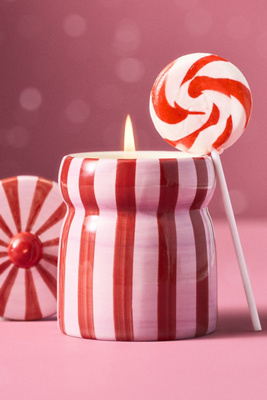 Paddywax Cabana Pink Peppermint Striped Ceramic Candle