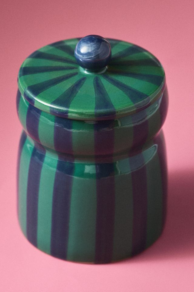 Cabana Woody Balsam Fir Striped Ceramic Candle #1
