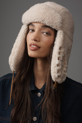 Wyeth Faux Fur Embroidered Trapper Hat In Sand
