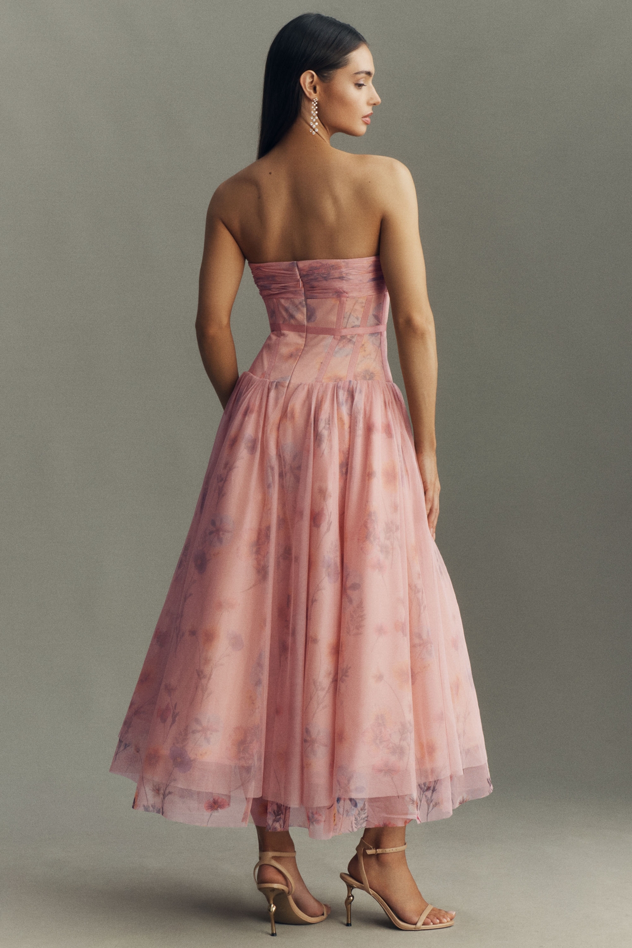 BHLDN Millie Tulle Strapless Sweetheart Drop-Waist Midi Dress