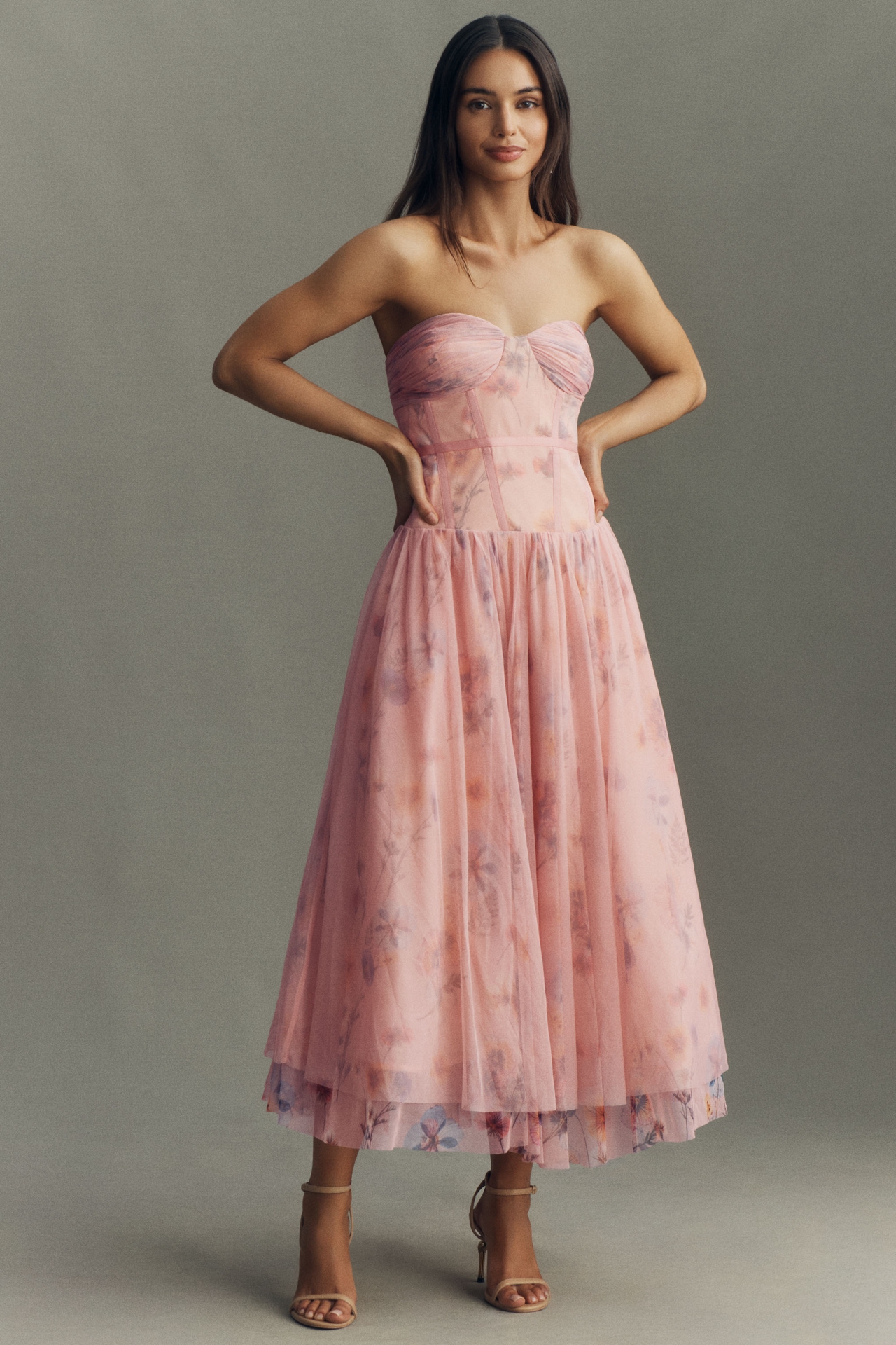 BHLDN Millie Tulle Strapless Sweetheart Drop-Waist Midi Dress