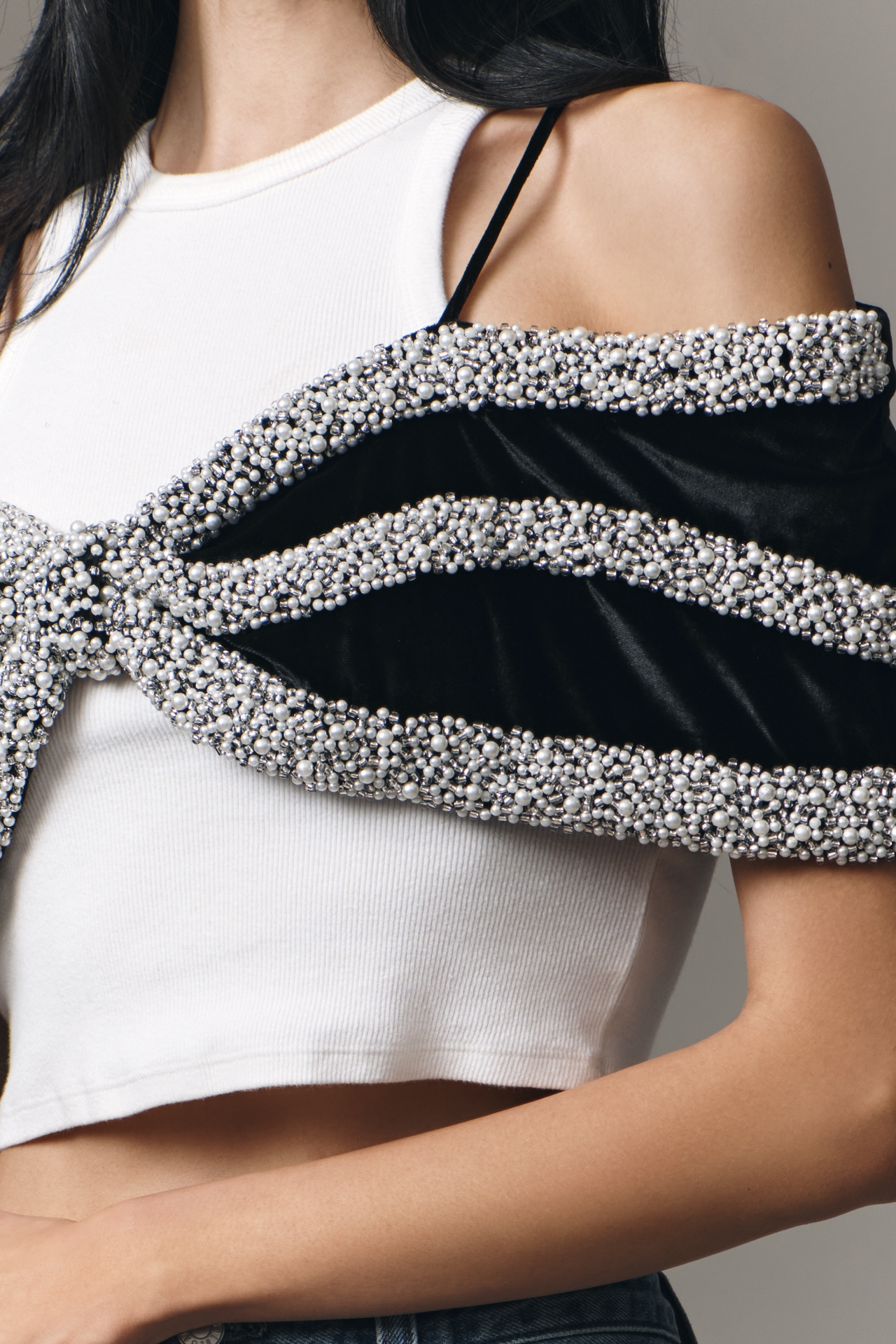 Ollari Off-Shoulder Embellished Cami