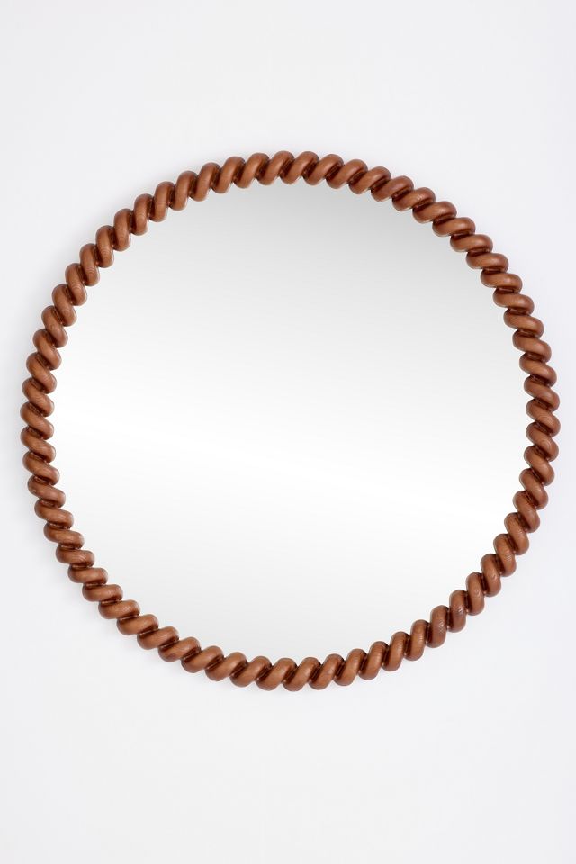 San Marco Braided Wood Finish Round Wall Mirror #1