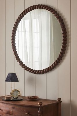 San Marco Braided Wood Finish Round Wall Mirror