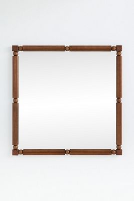 Benedicta Wood Bead Large Square Wall Mirror