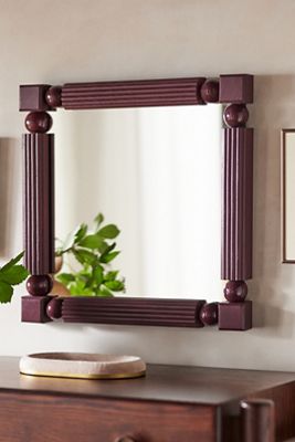Benedicta Wood Bead Petite Square Gallery Wall Mirror