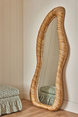Jolene Undulating Wrapped Rattan Dressing Floor Mirror