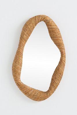 Jolene Undulating Wrapped Rattan Small Wall Mirror