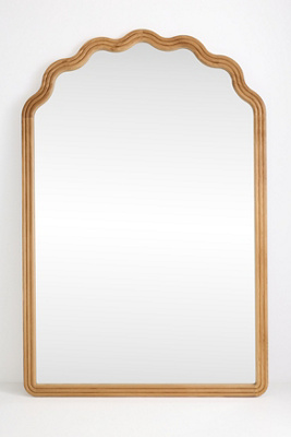 Anthropologie Clara Scalloped Wood Grand Floor Mirror In Brown