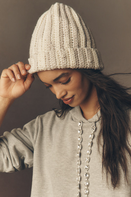 By Anthropologie Striped Knit Beanie In White