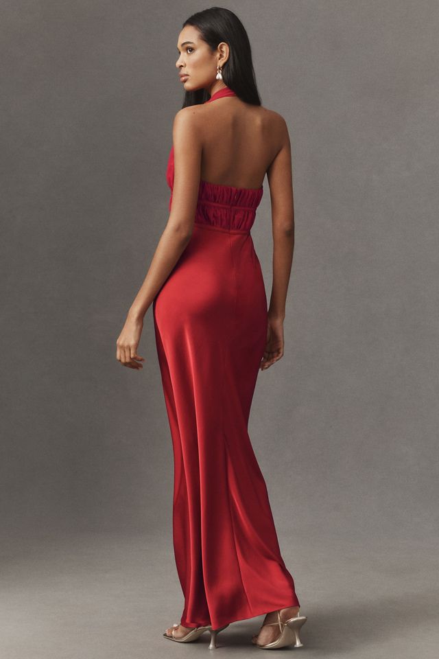 MISHA Celine Satin Halter Maxi Dress #2