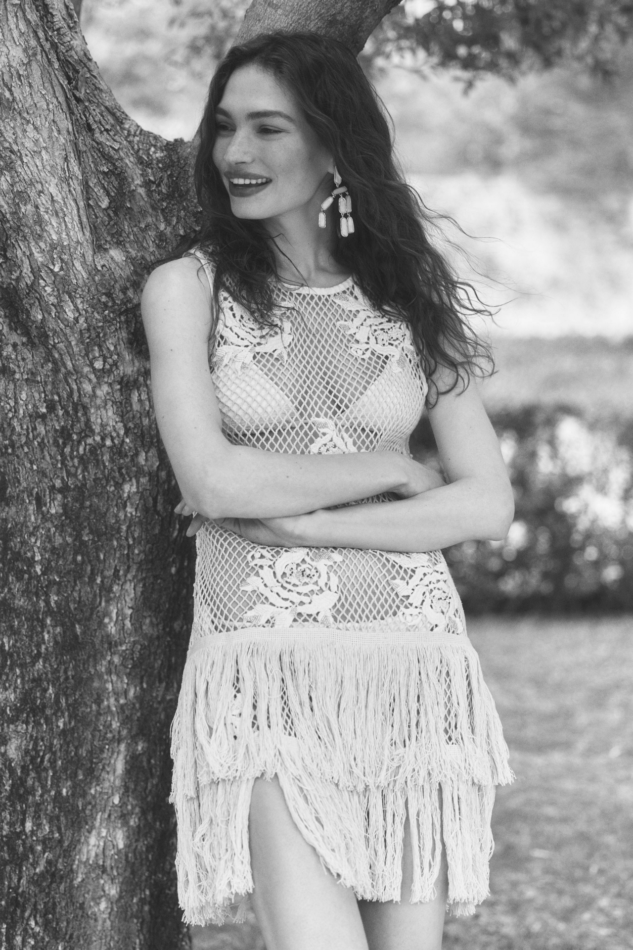 By Anthropologie Crochet Fringe Sheer Tunic