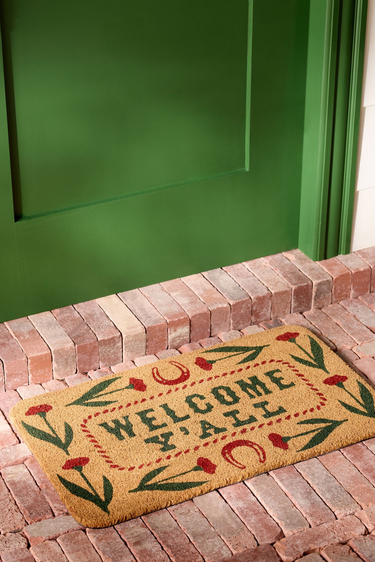 Welcome Y'all Printed Coir Doormat - Burgundy, 18" x 30"