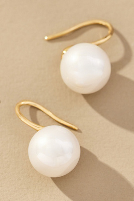 By Anthropologie Pearl Fishhook Earrings In Metallic