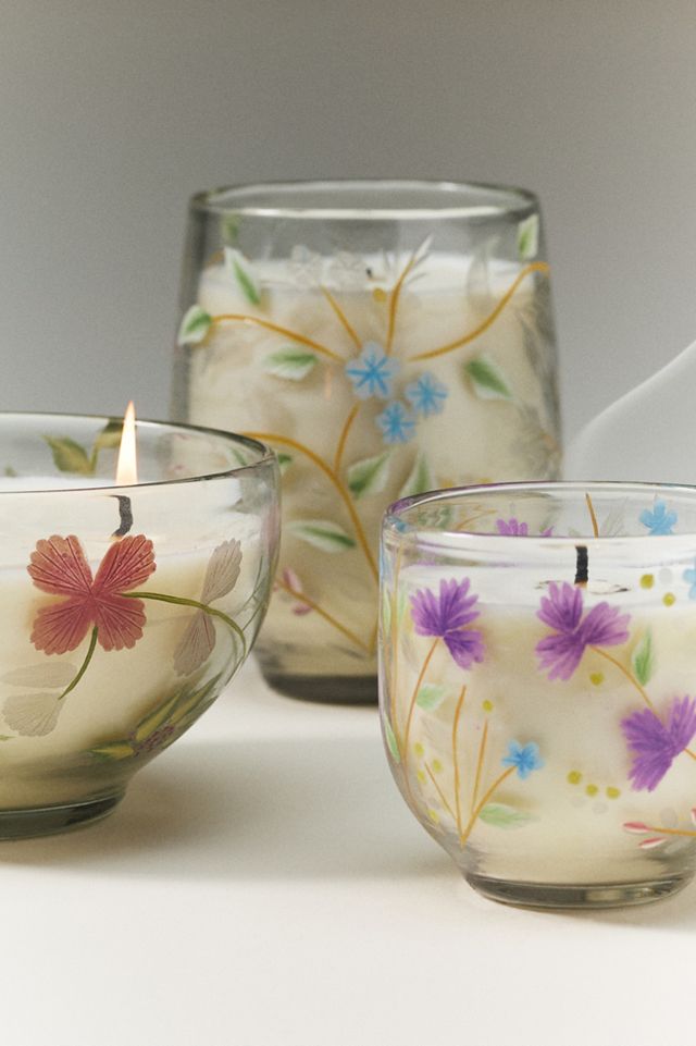 Candela in Vetro Etched Floral Petali Dorati & Cashmere #2