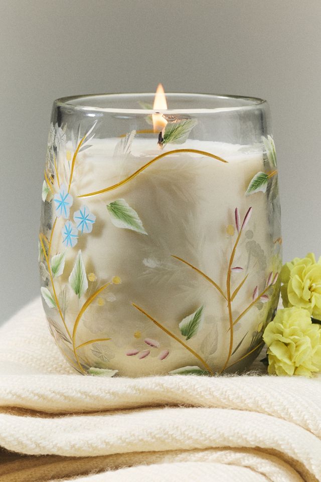 Candela in Vetro Etched Floral Petali Dorati & Cashmere #1