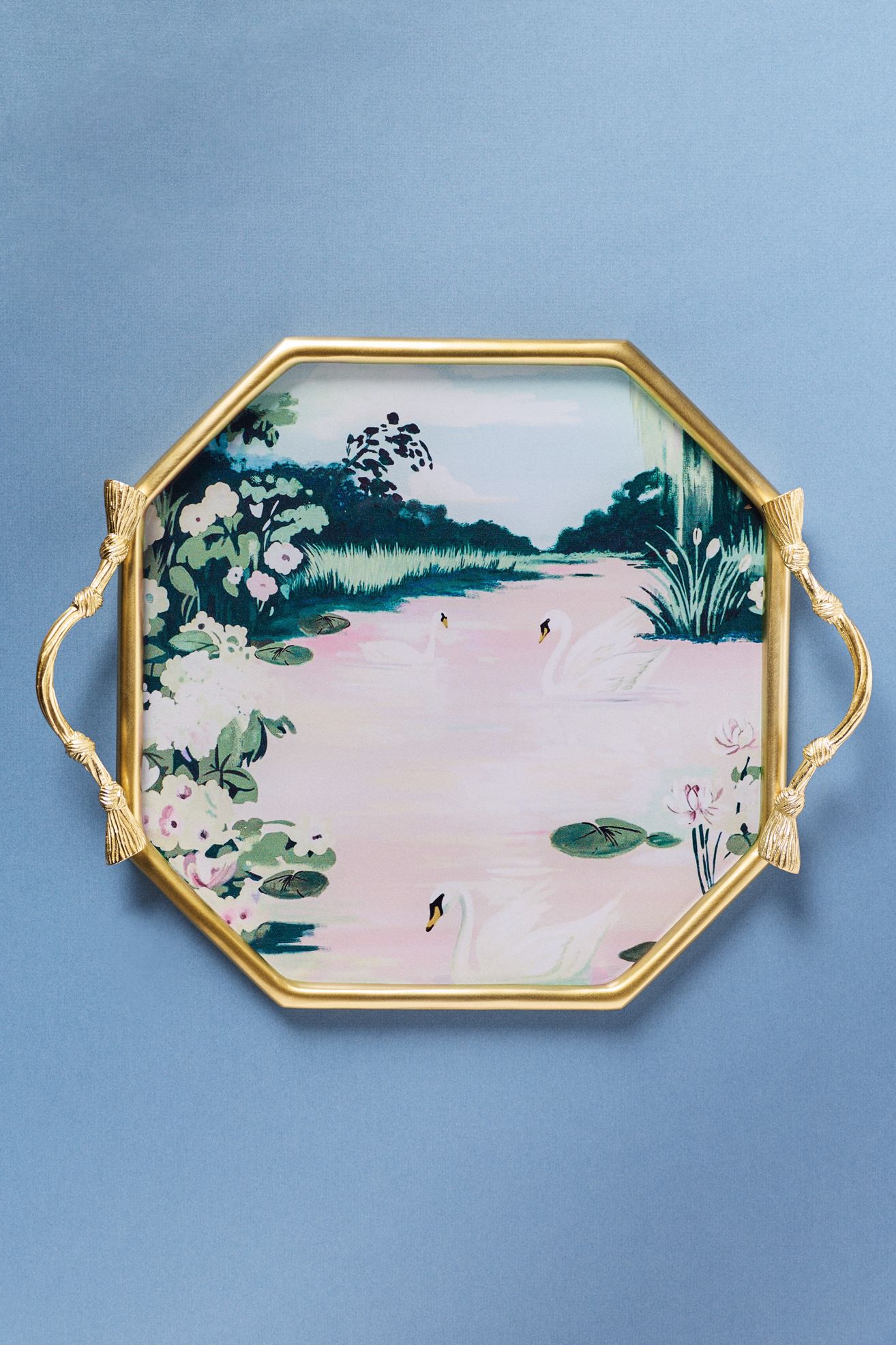 Abigail Swan Gold Metal Tray - Swan, Standard, Assorted