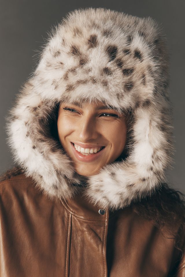 By Anthropologie Faux Fur Printed Trapper Hat #1
