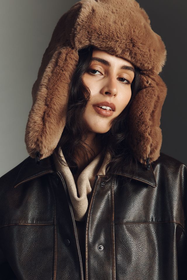 By Anthropologie Faux Fur Printed Trapper Hat #1