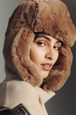 By Anthropologie Faux Fur Printed Trapper Hat