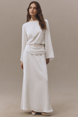 Mare Mare Lace Hip Mix Satin Midi Skirt In White