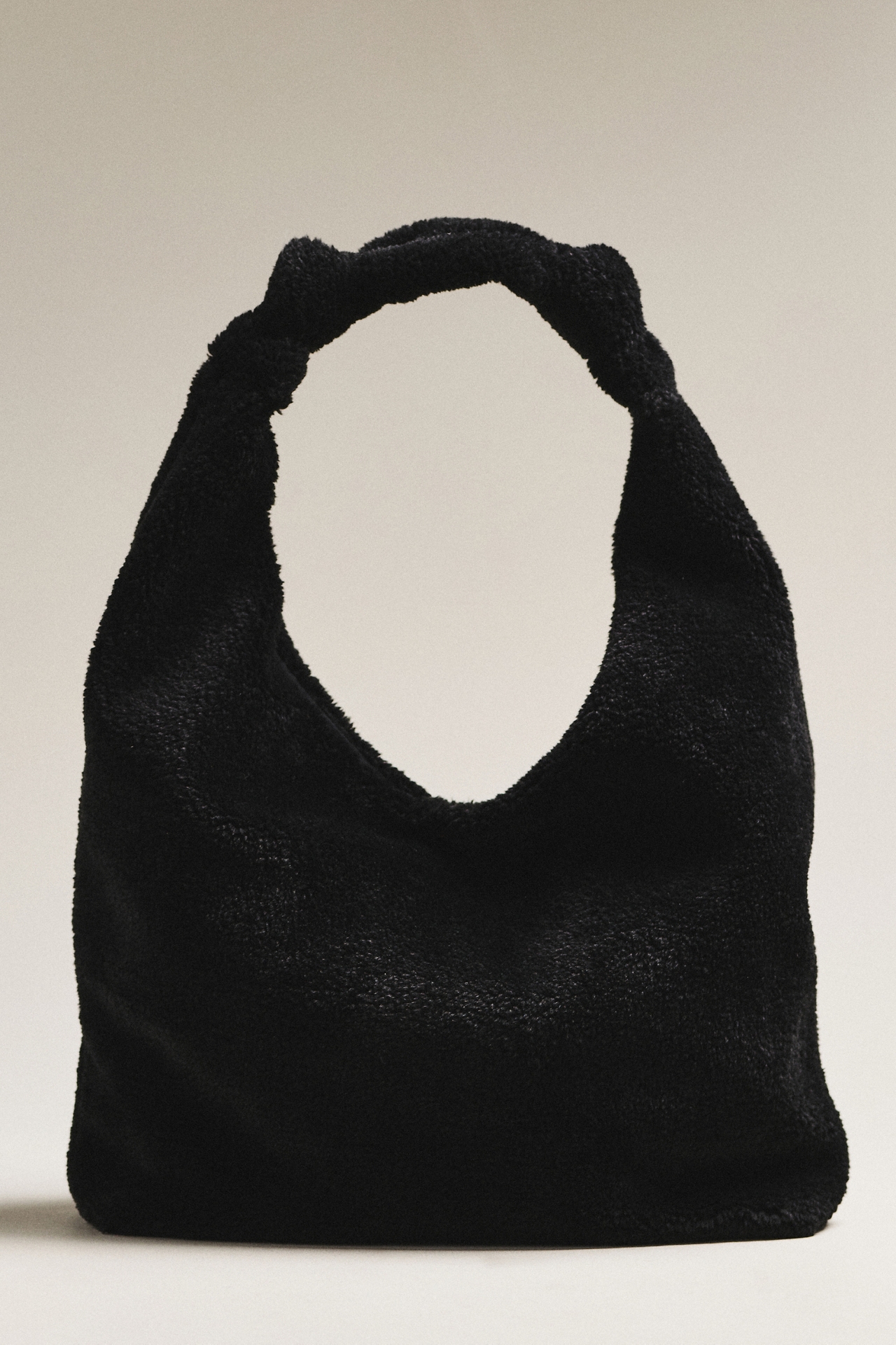 Slouchy Knotted Sherpa Fleece Shoulder Bag
