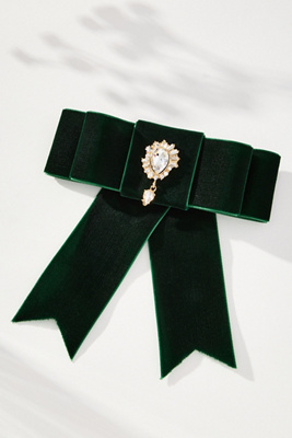 By Anthropologie Rhinestone Bow Brooch In Green