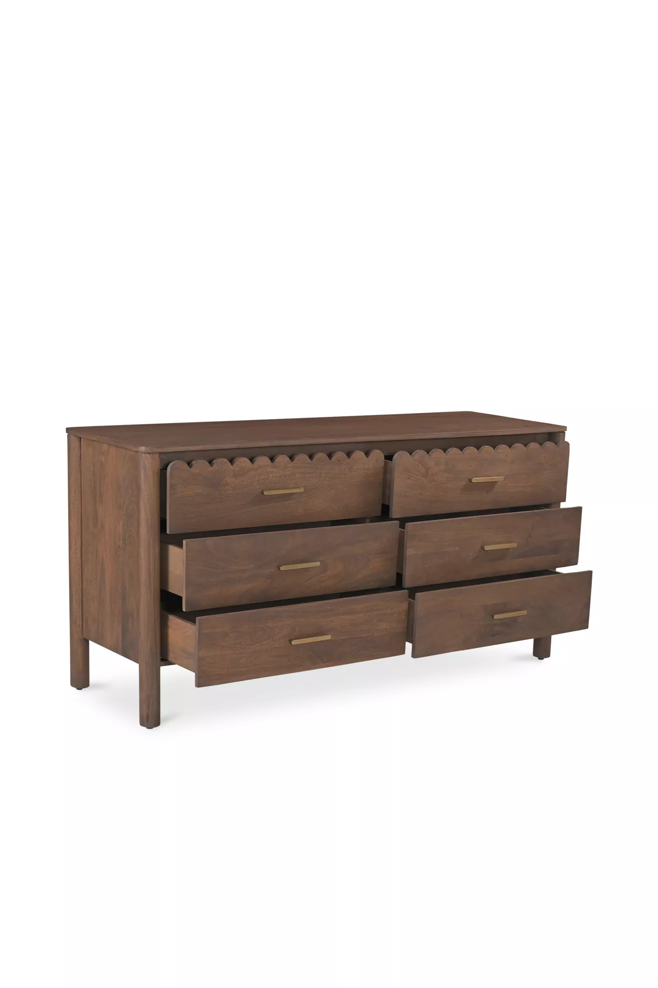 Open drawers displaying interior of dresser