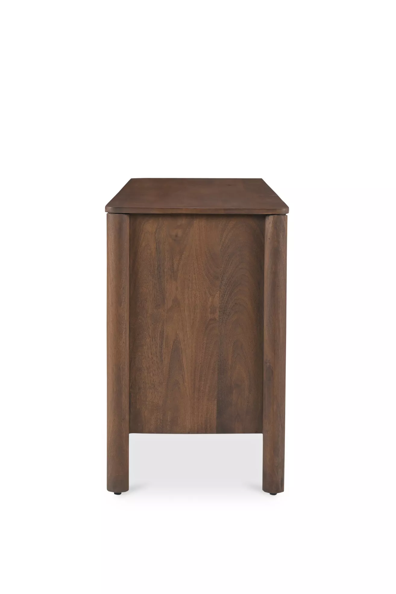 Close-up of leg and side panel of dresser